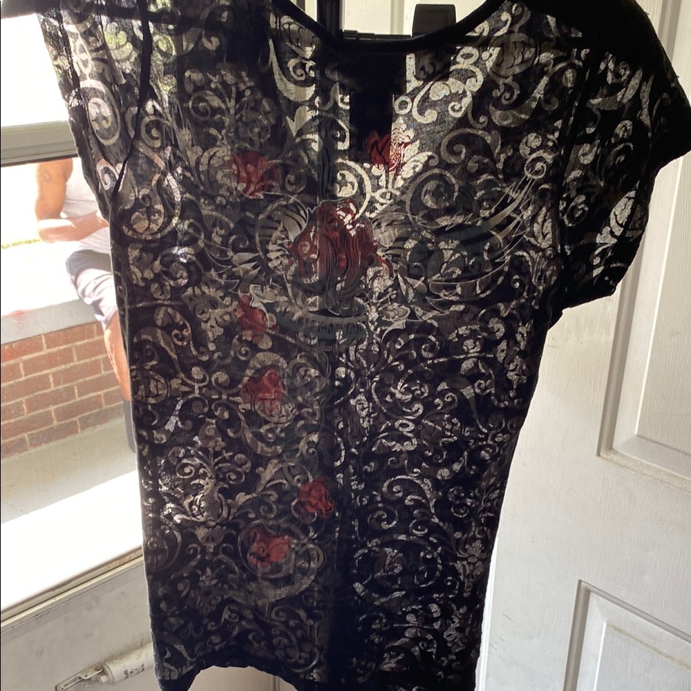 Harley Davidson Black Sheer Cap Sleeve Blouse - Picture 2 of 6